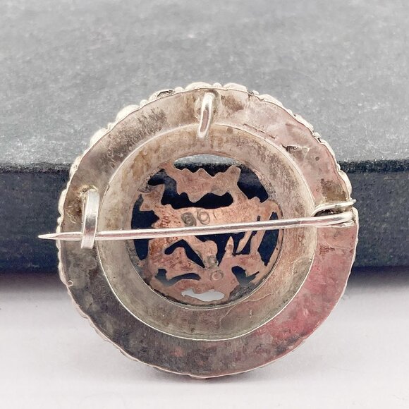 ANTIQUE Coin silver, marcasite, and turquoise glass deer brooch ~ Victorian pin - Picture 8 of 9